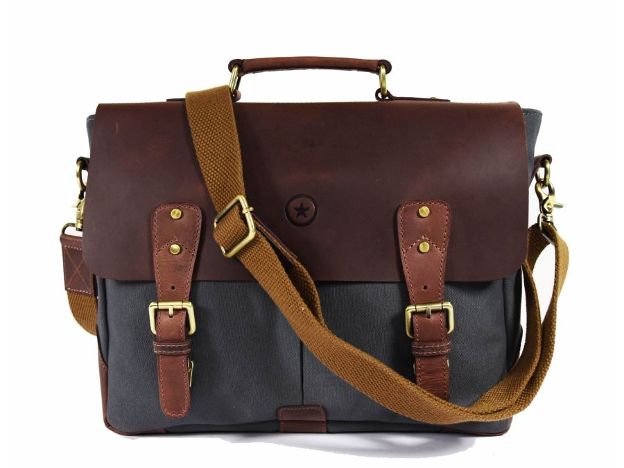 Prato Canvas Messenger Bag - Charcoal Grey